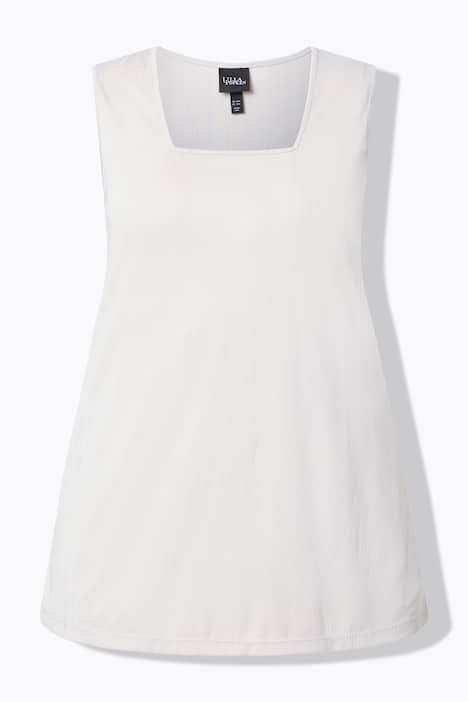 Débardeur côtelé. Décolleté carré. Bretelles larges. Coupe évasée