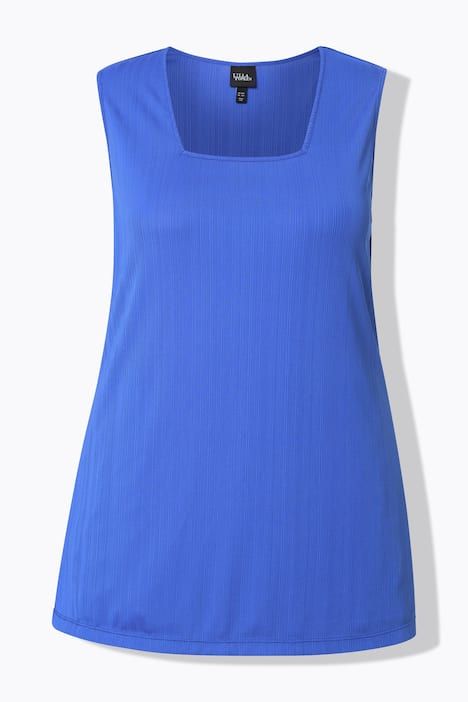 Débardeur côtelé. Décolleté carré. Bretelles larges. Coupe évasée