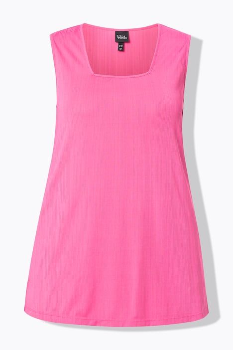 Débardeur côtelé. Décolleté carré. Bretelles larges. Coupe évasée