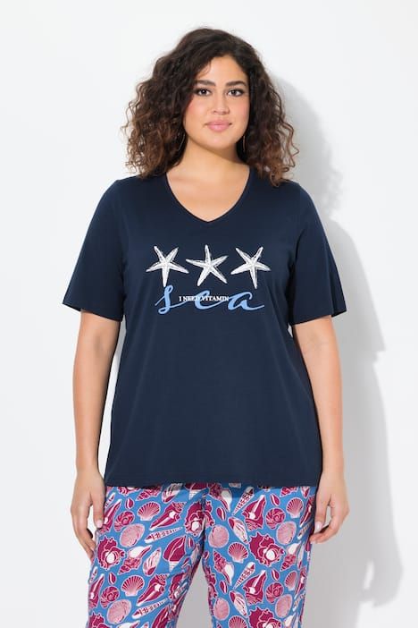 T-shirt, motif étoiles de mer. Encolure V et manches courtes. Coupe Classic