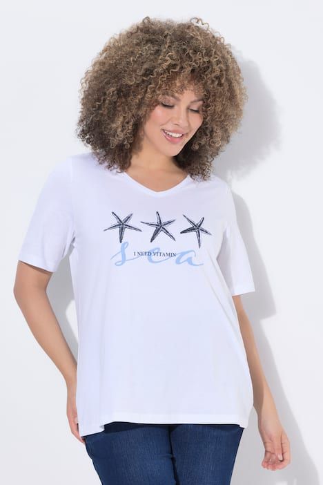 T-shirt, motif étoiles de mer. Encolure V et manches courtes. Coupe Classic