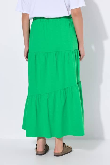 Jupe maxi en jersey. Volants. Taille élastique. Coupe évasée