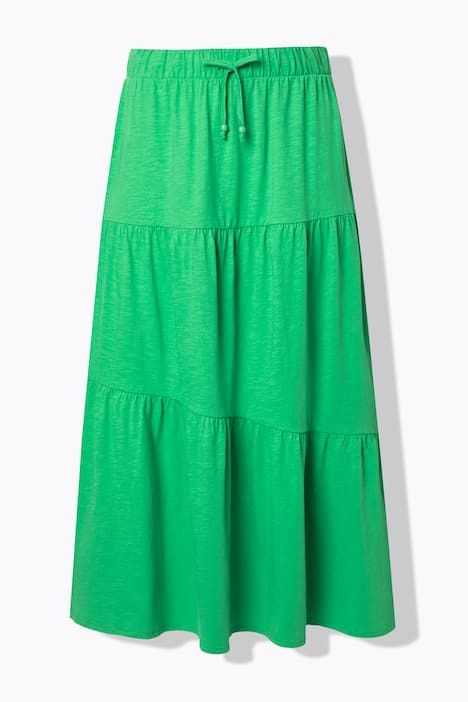 Jupe maxi en jersey. Volants. Taille élastique. Coupe évasée