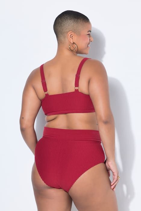 Haut de bikini à bonnets souples, rayures en tissu éponge et anneau fantaisie