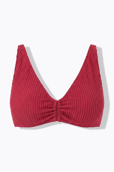 Haut de bikini à bonnets souples, rayures en tissu éponge et anneau fantaisie