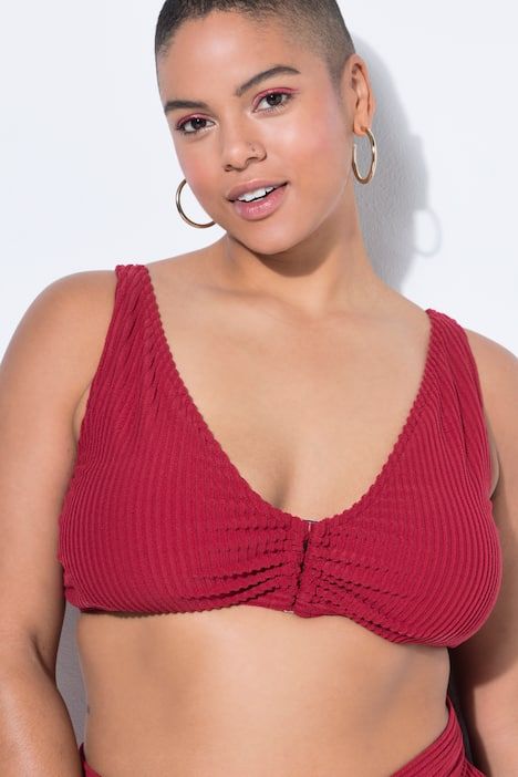 Haut de bikini à bonnets souples, rayures en tissu éponge et anneau fantaisie