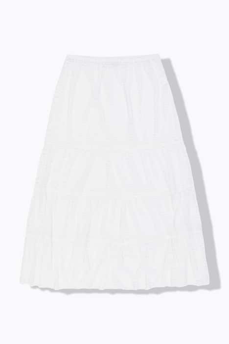 Jupe maxi en dentelle, taille élastique et volants, coupe évasée