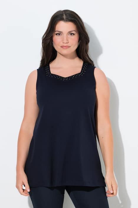 Débardeur long en coton Pima. Décolleté cœur et coupe évasée