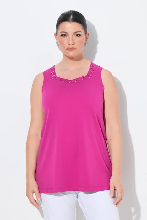 Débardeur long en coton Pima. Décolleté cœur et coupe évasée