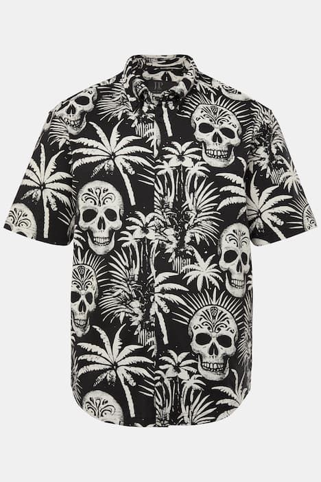 Chemise en jersey JP 1880, manches courtes et col à pointes boutonnées, motif tête de mort, coupe Modern Fit - jusqu'au 8 XL