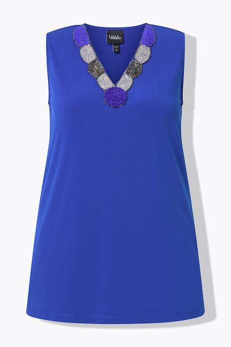 Débardeur à broderies perles. Décolleté V. Coupe évasée