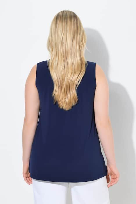 Débardeur à broderies perles. Décolleté V. Coupe évasée