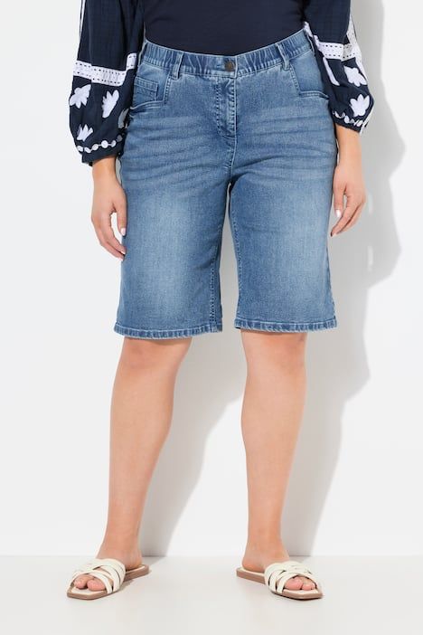 Bermuda boyfriend en jean. Jambe large et taille élastique