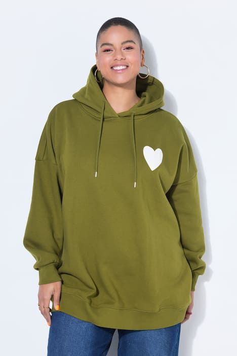 Sweat-shirt à capuche oversize, imprimés cœurs