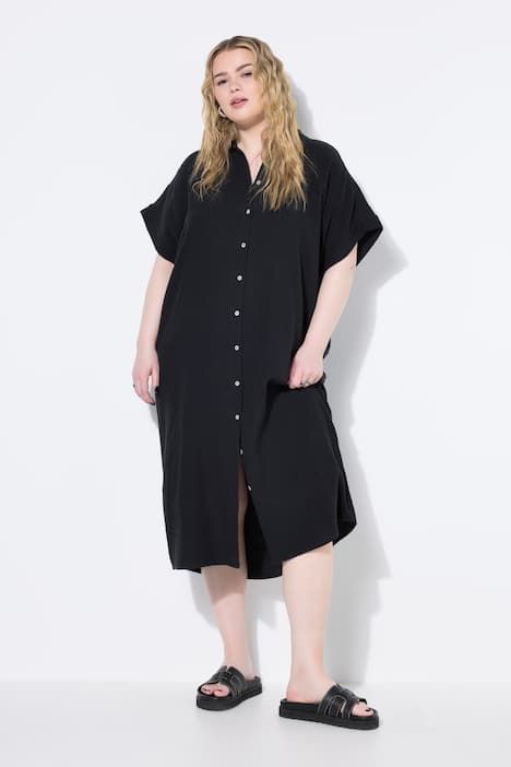 Robe-chemisier longue en mousseline, manches courtes, coupe Egg-Shape