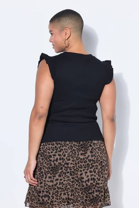 T-shirt côtelé avec volants, coupe Slim Shape