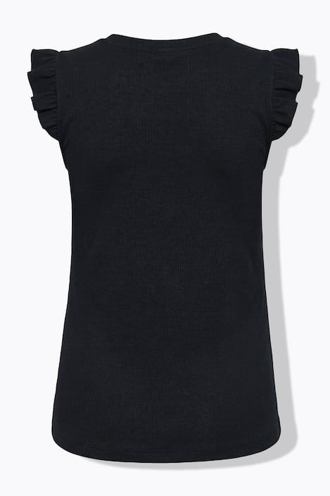 T-shirt côtelé avec volants, coupe Slim Shape