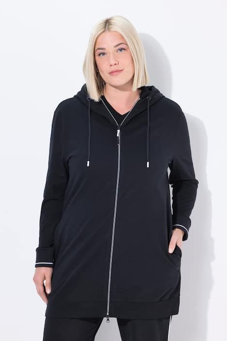 Veste oversize en molleton, passepoil fantaisie, capuche et fermeture à glissière à double sens