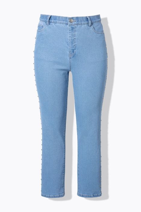 Jean Mom coupe 5 poches à taille élastique, rivets fantaisie