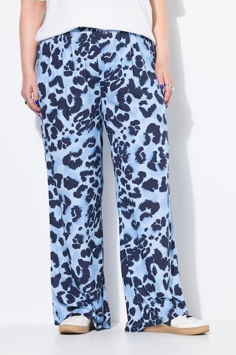 Pantalon imprimé léopard, rayures sur le bas de jambe, coupe Wide Legs