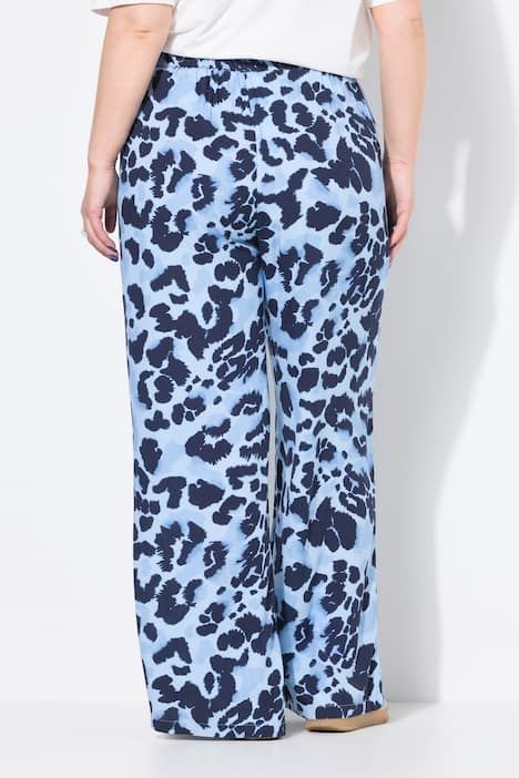 Pantalon imprimé léopard, rayures sur le bas de jambe, coupe Wide Legs