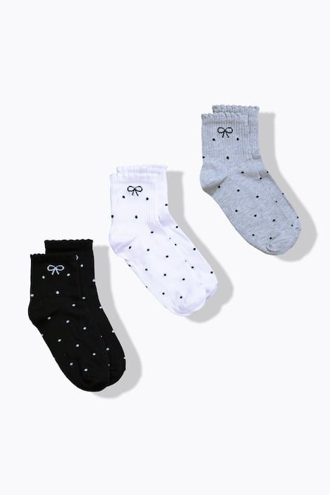 Lot de 3 paires de chaussettes, motif petits pois et nœud fantaisie