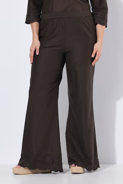 Pantalon, broderie anglaise, jambes larges, coton bio