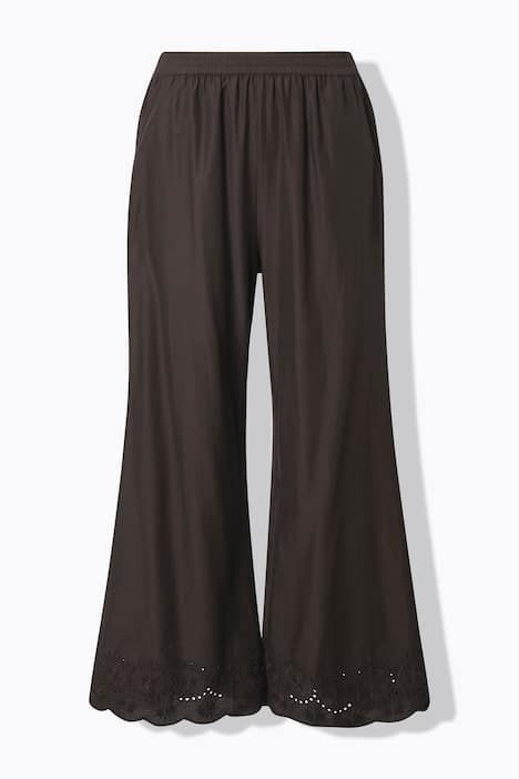 Pantalon, broderie anglaise, jambes larges, coton bio