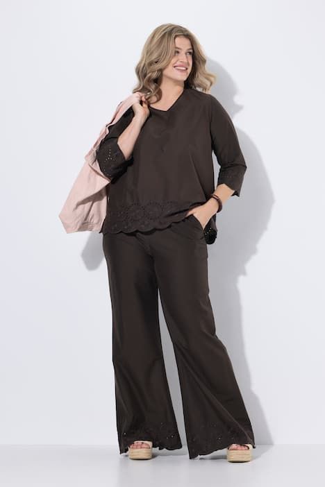 Pantalon, broderie anglaise, jambes larges, coton bio