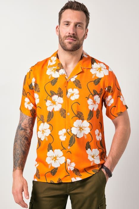 Chemise JP 1880 en viscose, imprimé all-over, manches courtes et col cubain, coupe Cuba Fit - jusqu'au 8 XL