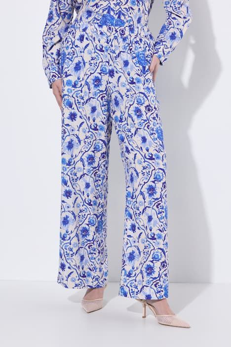 Pantalon palazzo en lin mélangé, jambe large, taille élastique