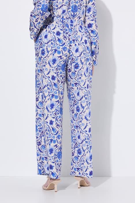 Pantalon palazzo en lin mélangé, jambe large, taille élastique