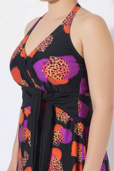 Robe de bain, imprimé léopard, bonnets souples, nœud