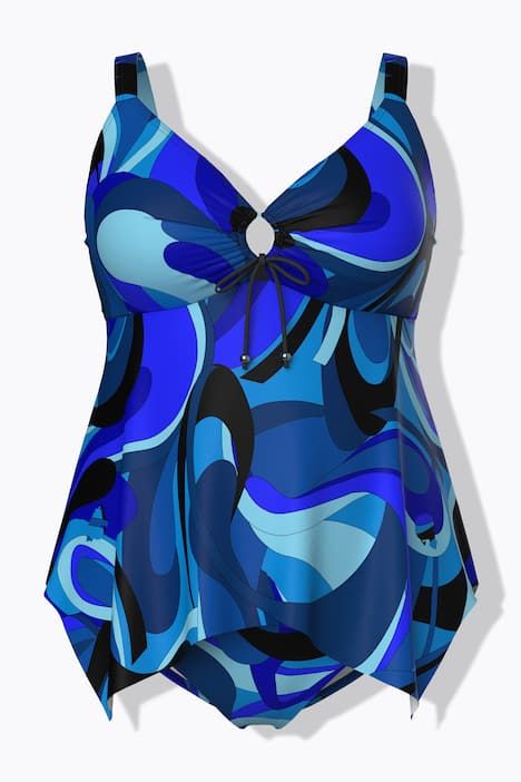 Tankini à motif vagues, avec anneau décoratif, coques souples, en matière recyclée