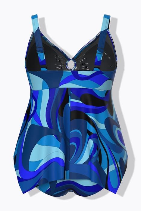 Tankini à motif vagues, avec anneau décoratif, coques souples, en matière recyclée