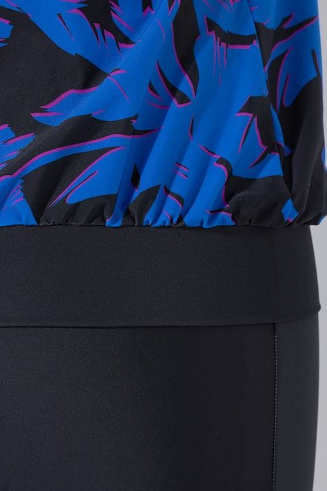 Tankini avec short, motif palmiers, bonnets souples et bretelles ajustables