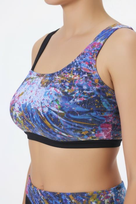 Bikini avec bonnets souples, imprimé scintillant, bretelle triple à droite