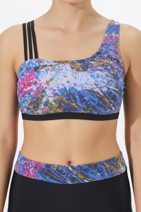 Bikini avec bonnets souples, imprimé scintillant, bretelle triple à droite