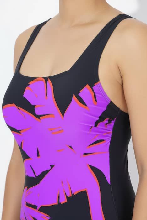 Maillot de bain avec bonnets souples, bretelles ajustables, motif palmiers