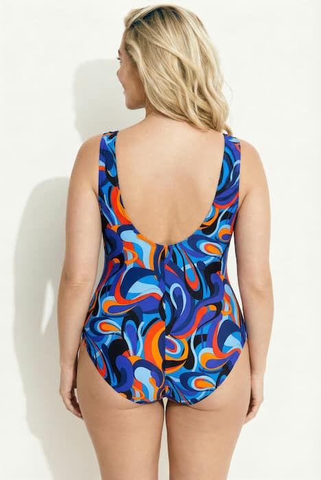 Maillot de bain avec bonnets souples, bordures fantaisie et motif vagues