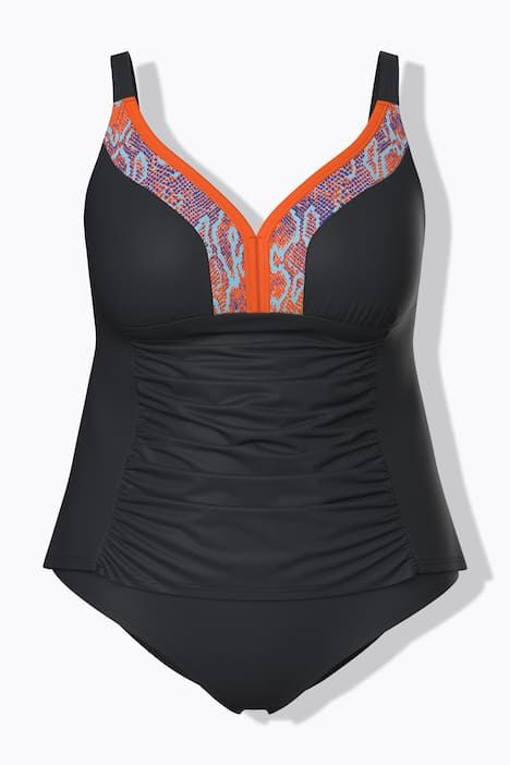 Tankini avec bonnets souples, bordure fantaisie et fronces, bretelles ajustables