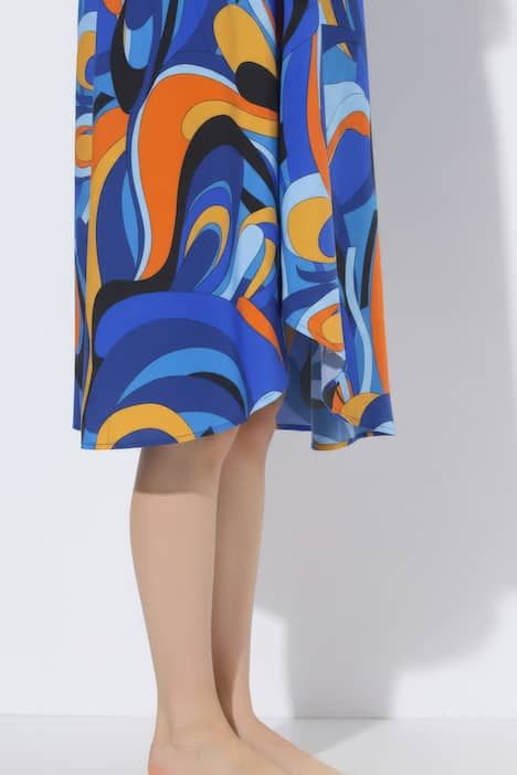 Robe midi sans manches, motif vagues, décolleté rond et coupe évasée