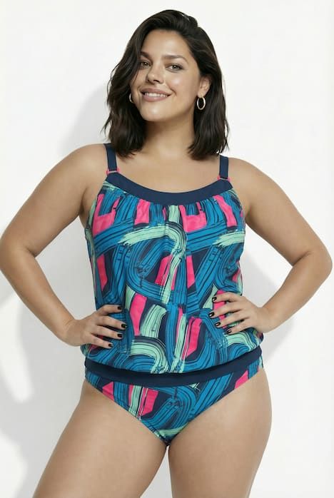Tankini avec bonnets souples, base élastique et motif « coups de pinceau »