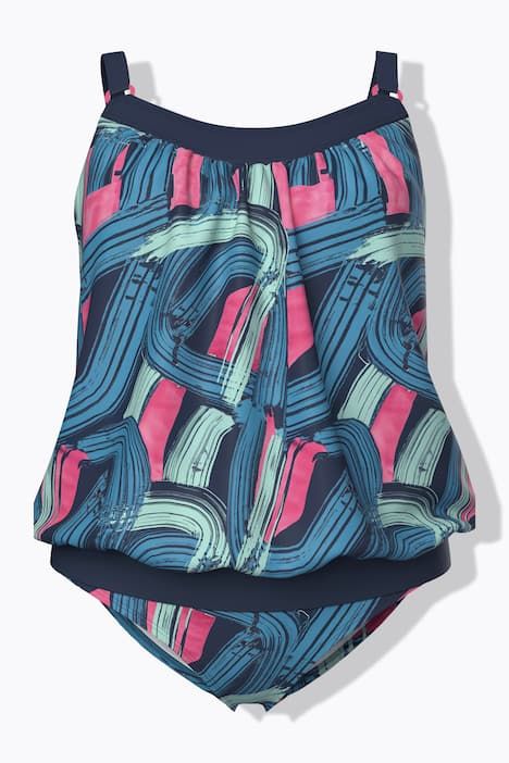 Tankini avec bonnets souples, base élastique et motif « coups de pinceau »
