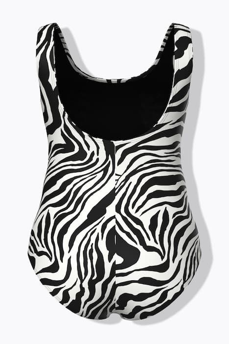 Maillot de bain sans bonnets souples, motif tigré et décolleté rond