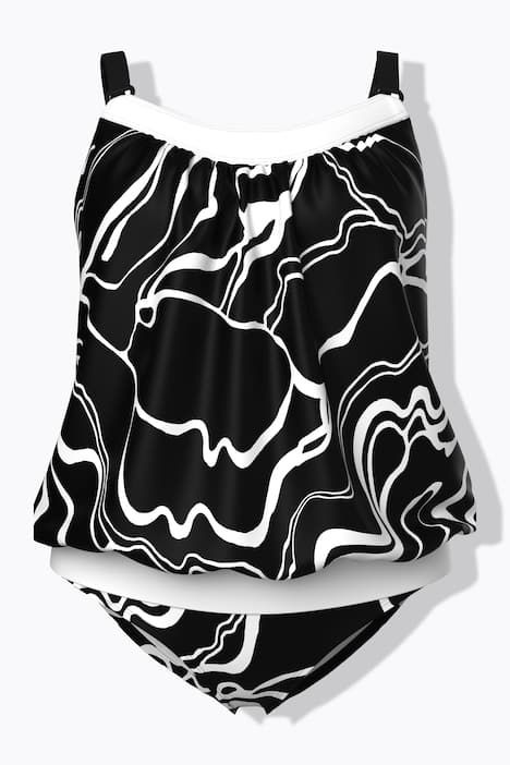Tankini avec bonnets souples, bretelles ajustables et motif courbes