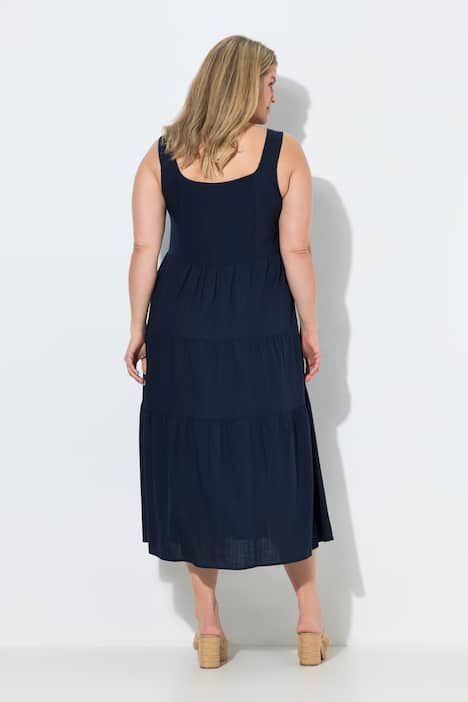 Robe à bretelles en lin mélangé, bretelles ajustables et coupe évasée