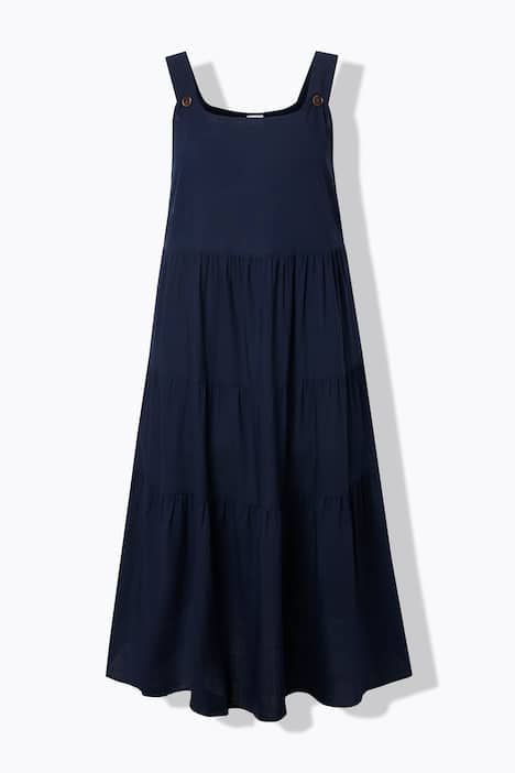 Robe à bretelles en lin mélangé, bretelles ajustables et coupe évasée