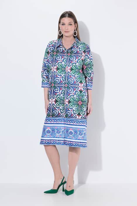 Robe tunique à manches 3/4, col chemise et coupe évasée