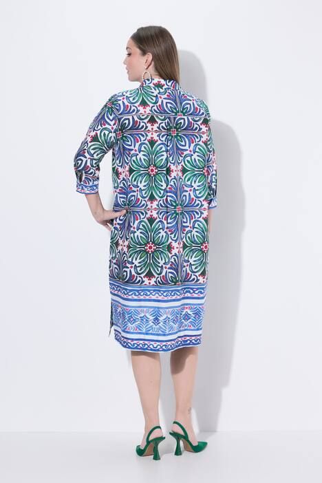 Robe tunique à manches 3/4, col chemise et coupe évasée